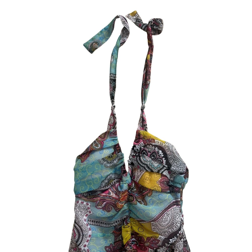 Cdc Boho Paisley Patchwork Beaded Halter Dress Ha… - image 3